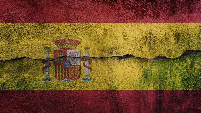 Es una bandera de España de piedra partida por la mitad
